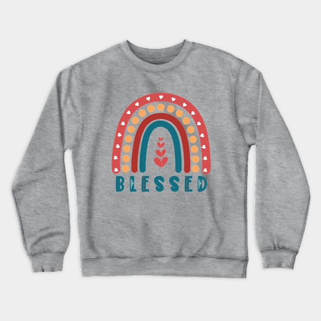 Blessed Boho Rainbow with Hearts, Dots and Heart Shaped Leaves Crewneck Sweatshirt by Unified by Design